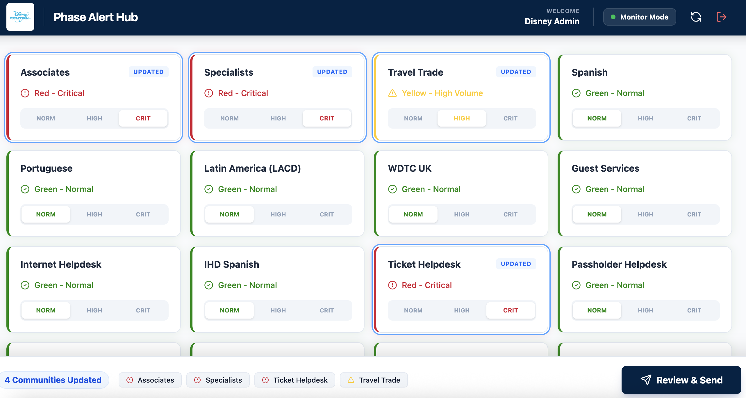 Screenshot of Disney Central Phase Alert Hub